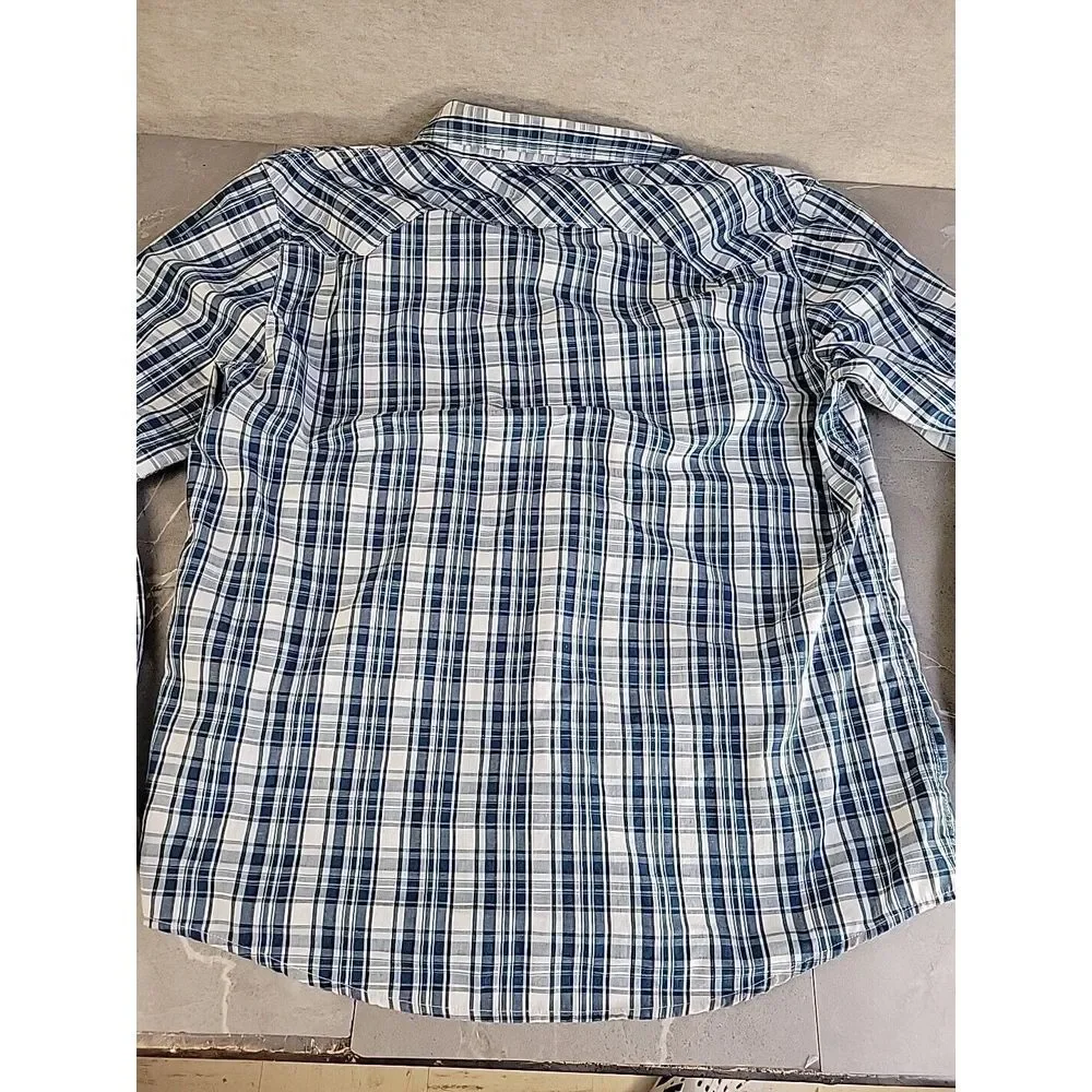 Levis‎ Pearl Snap Western Men's Shirt  XXL 2XL Blue Plaid Long Sleeve White Tab